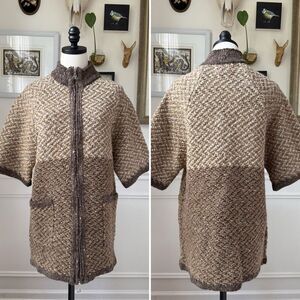 Aran Crafts 2 Way Zip 100% Wool Sweater Colorblock Tweed Half Sleeves Ireland M